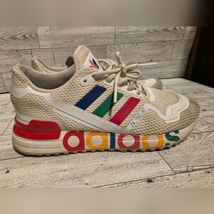 adidas Beige Sneakers with Blue, Green & Red Stripes